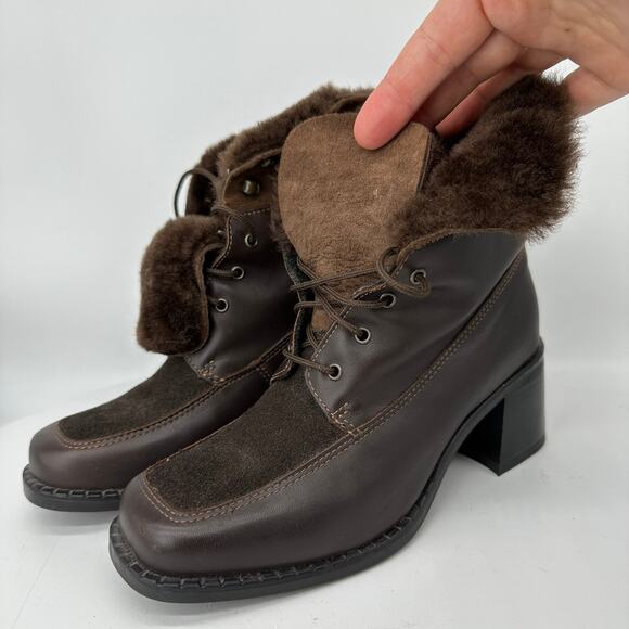 La Canadienne Brown Leather Shearling Line Square Toe Ankle Boot Womens Size 5.5 - Picture 12 of 16